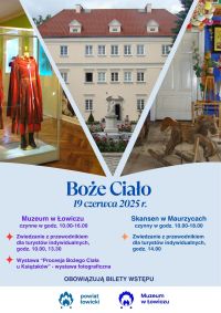 Plakat wydarzenia "Boże Ciało w Muzeum w Łowiczu i w Skansenie w Maurzycach"